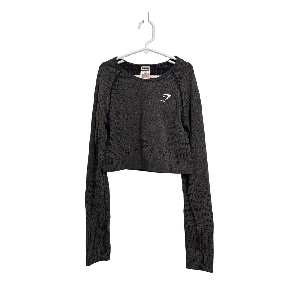 Gymshark Crop Top Womens Medium Charcoal Marl Vital Seamless 2.0 Long Sleeve